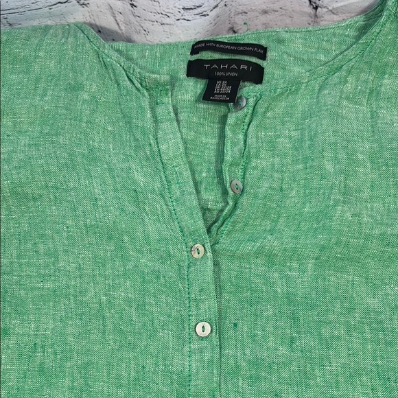 Tahari Green Mandarin Collar Blouse Relaxed 3/4 Sleeve - Picture 7 of 7